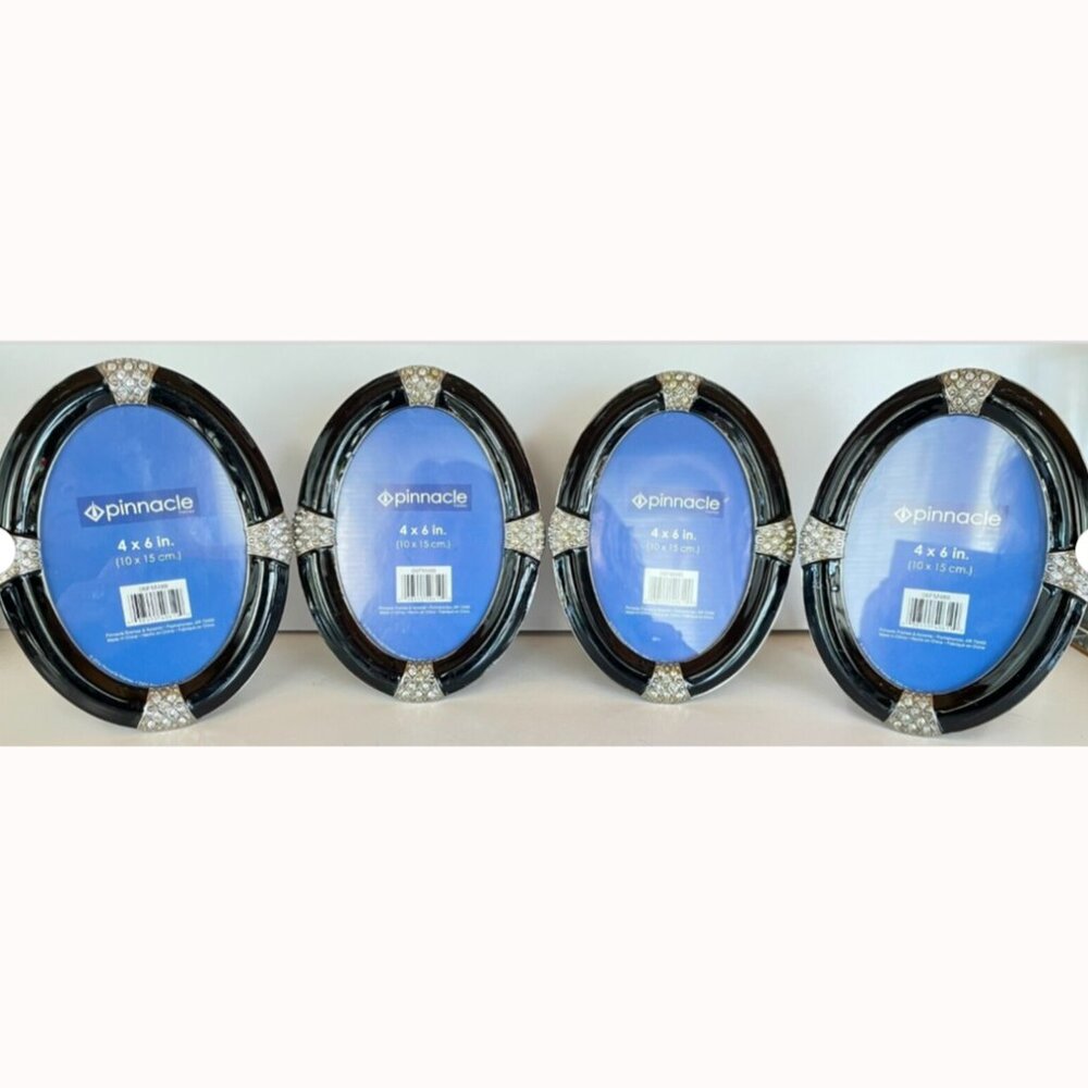 Set of 4 Black Enamel & Rhinestone Oval 4 x 6 Picture Photo Frames by Pinnacle